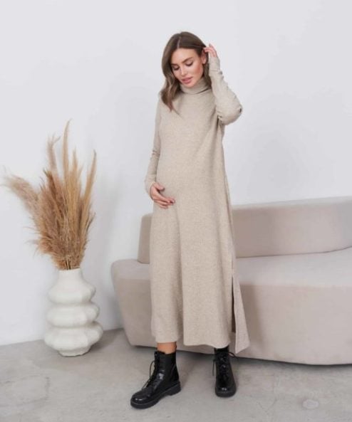 Бежевое платье для будущих и кормящих мам Vivien