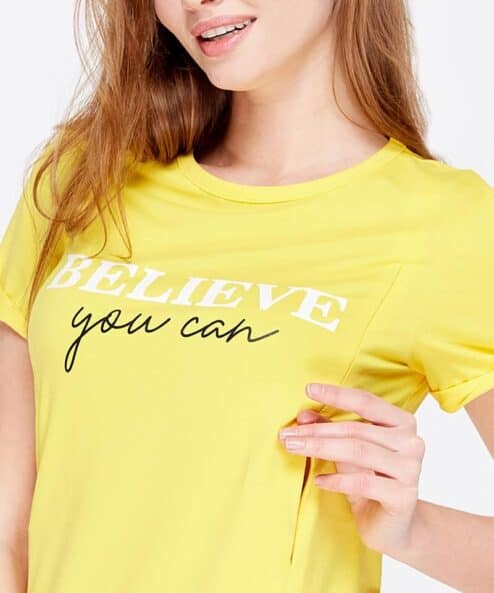 Желтая футболка с принтом для будущих и кормящих мам Believe Желтая футболка с принтом для будущих и кормящих мам Believe — изображение 4