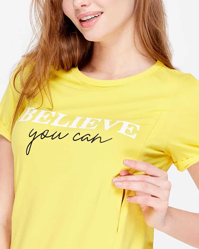 Желтая футболка с принтом для будущих и кормящих мам Believe Желтая футболка с принтом для будущих и кормящих мам Believe — изображение 4