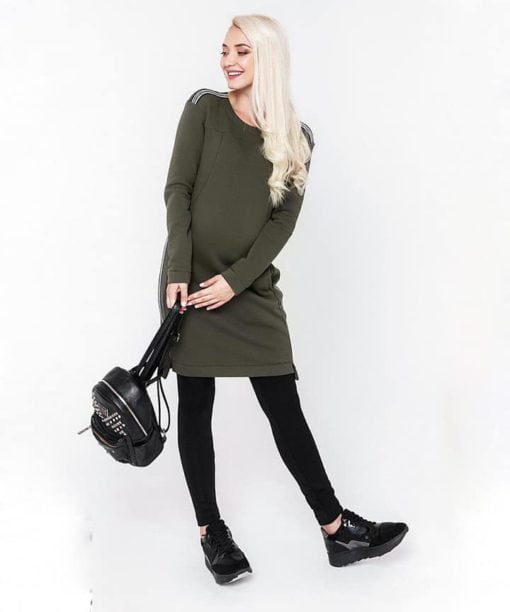 Теплое платье в цвете хаки для будущих и кормящих мам Danielle Warm