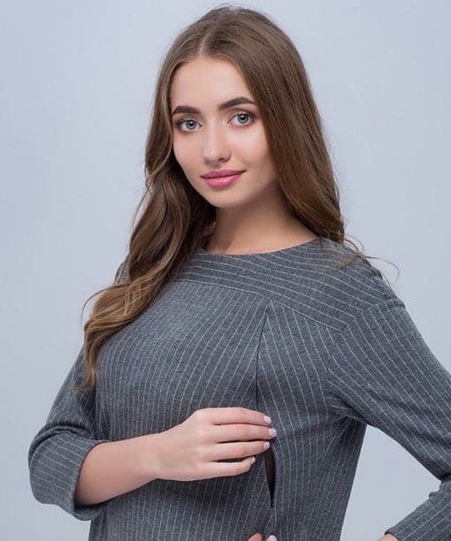 Серое платье в полоску для беременных и кормящих мам Flo New Серое платье в полоску для беременных и кормящих мам Flo New — изображение 7