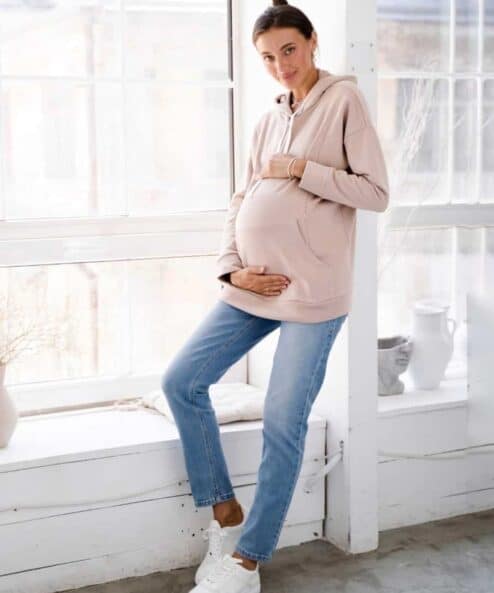 Голубые джинсы moms для беременных Aspen