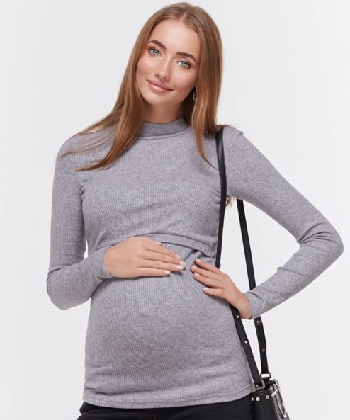 Серый теплый гольф для беременных и кормящих мам Lecie Warm