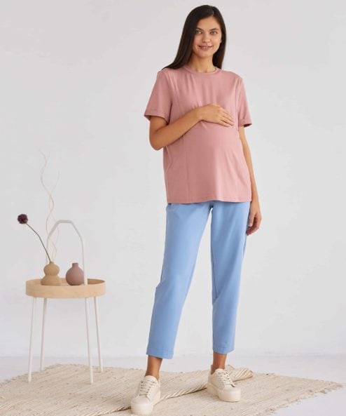 Голубые укороченные брюки для будущих и кормящих мам Baffy