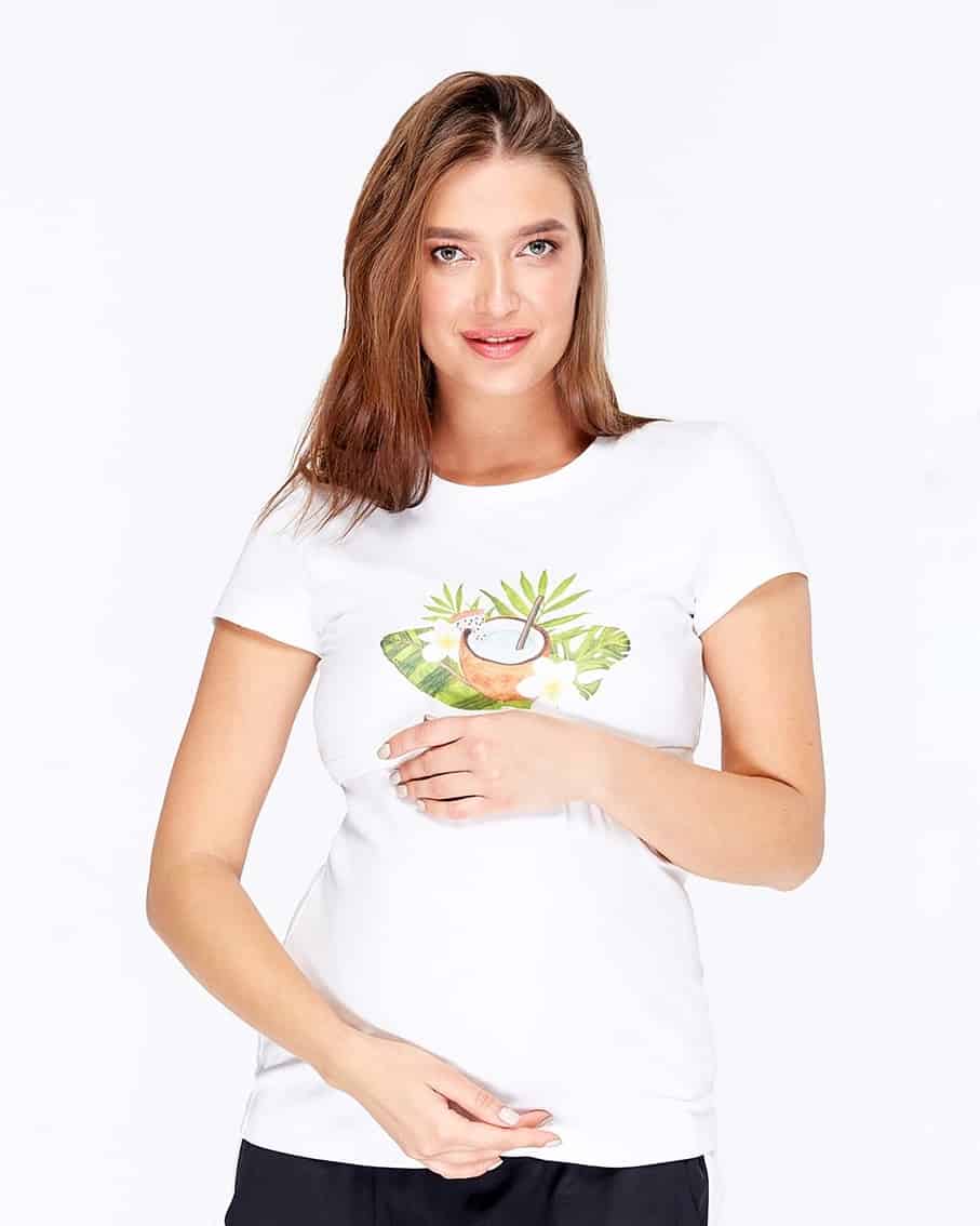 Белая футболка с принтом для будущих и кормящих мам Romana Белая футболка с принтом для будущих и кормящих мам Romana