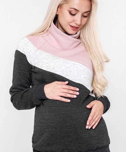 Графитовый теплый свитшот для будущих и кормящих мам Dina