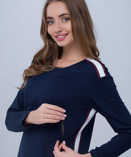 Темно-синее платье c лампасами для будущих и кормящих мам Danielle — изображение 2