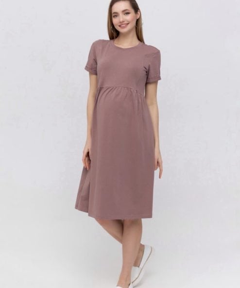 Кофейное платье для беременных и кормящих мам Sophie