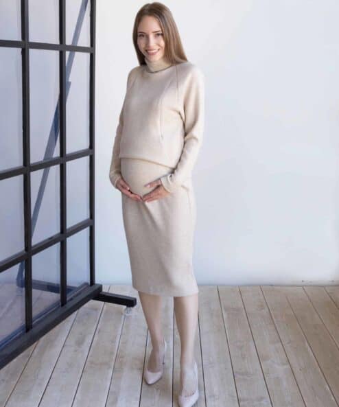 Бежевый теплый костюм для будущих и кормящих мам Trendy — изображение 10