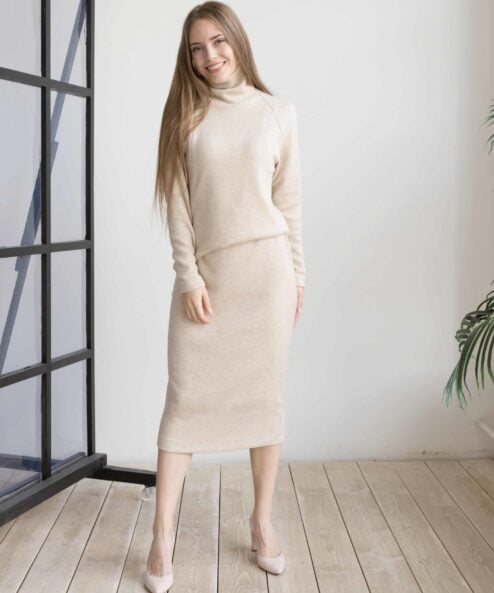 Бежевый теплый костюм для будущих и кормящих мам Trendy — изображение 3