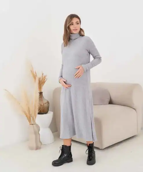 Серое платье для будущих и кормящих мам Vivien
