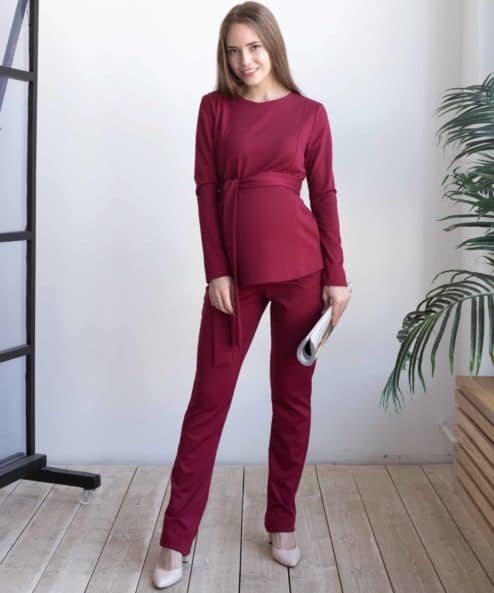 Бордовый костюм для беременных и кормящих мам Estel