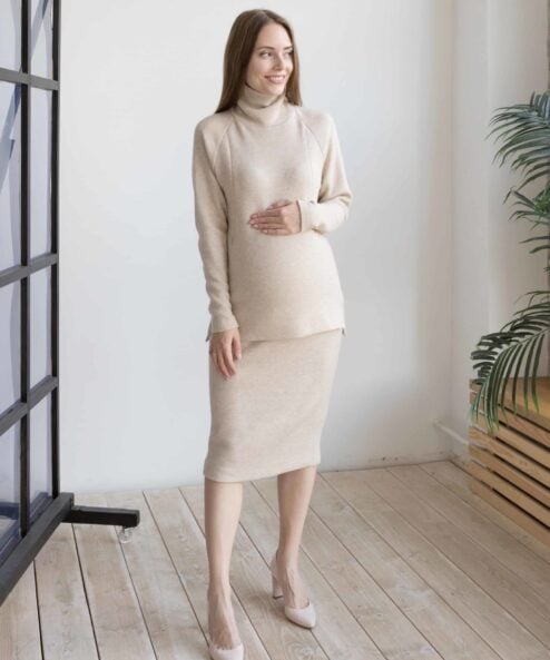 Бежевый теплый костюм для будущих и кормящих мам Trendy — изображение 6