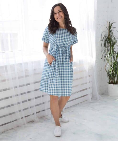 Голубое платье в клетку для будущих и кормящих мам Sherry — изображение 4