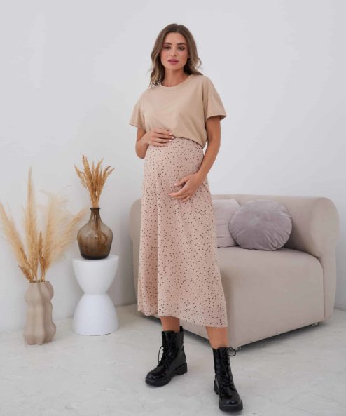 Бежевая юбка в горошек для будущих и кормящих мам Nessy — изображение 3