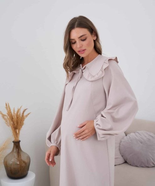 Кофейное платье для беременных и кормящих мам Anabella — изображение 3