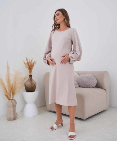 Кофейное платье для беременных и кормящих мам Anabella — изображение 4