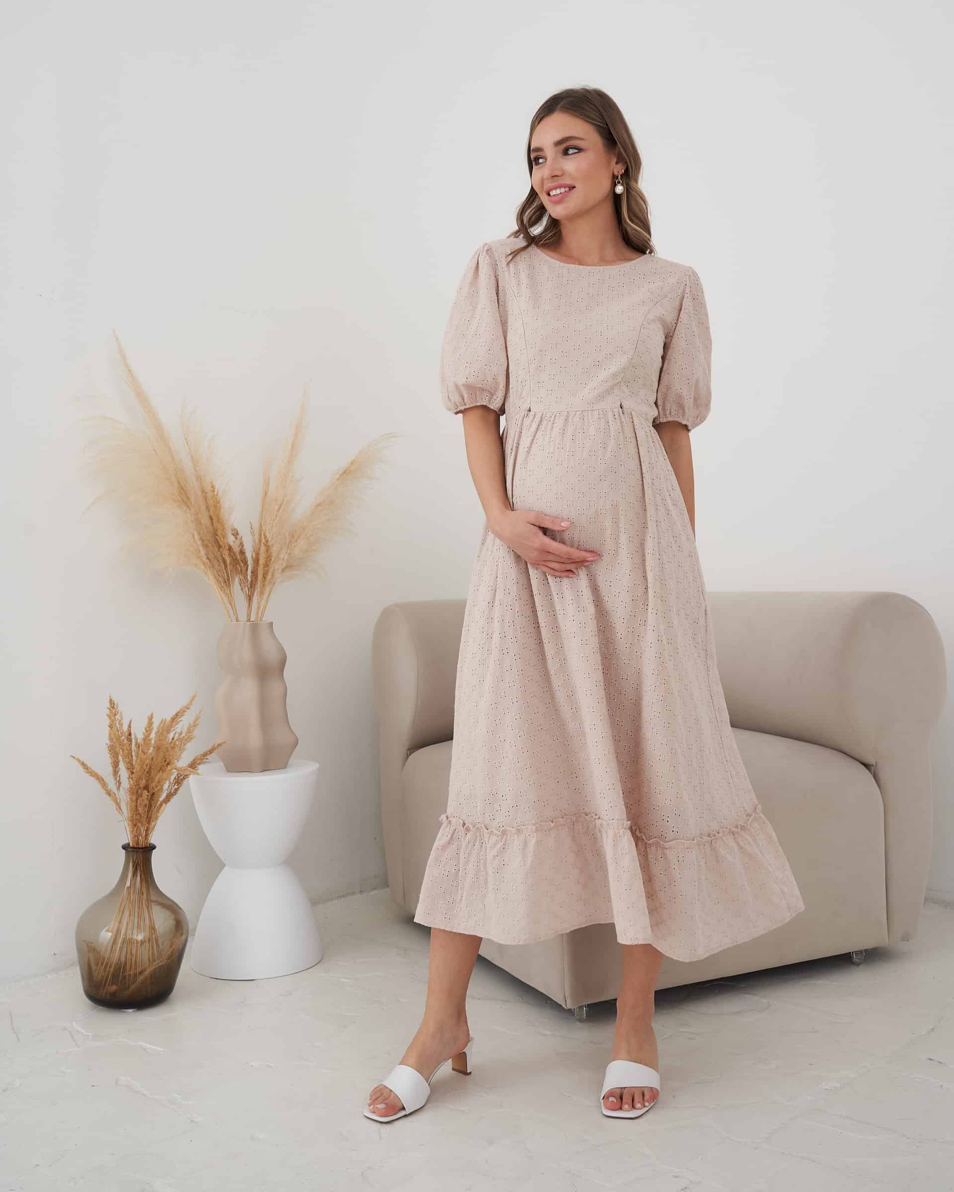 Бежевое платье для беременных и кормящих мам Amor New Бежевое платье для беременных и кормящих мам Amor New