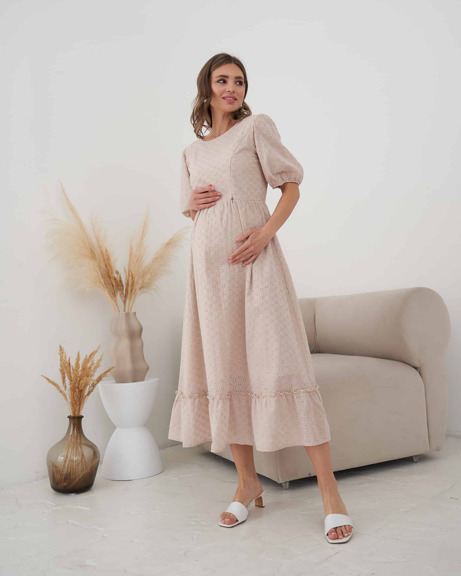 Бежевое платье для беременных и кормящих мам Amor New Бежевое платье для беременных и кормящих мам Amor New — изображение 4