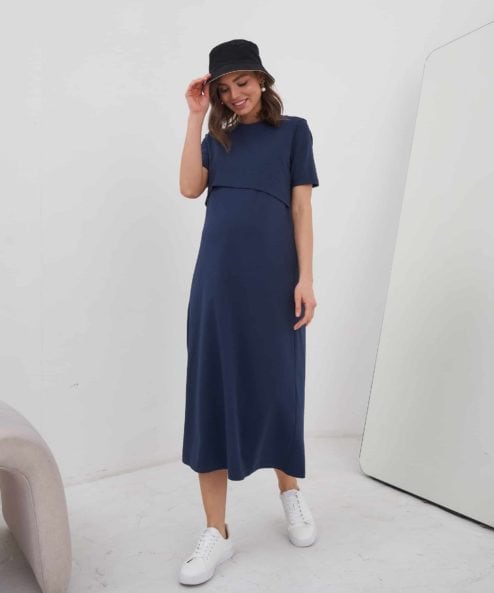 Темно-синее платье-футболка для будущих и кормящих мам Casual — изображение 12