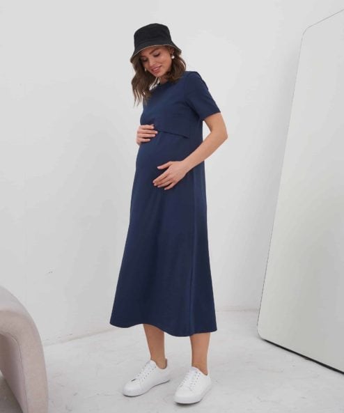 Темно-синее платье-футболка для будущих и кормящих мам Casual — изображение 13