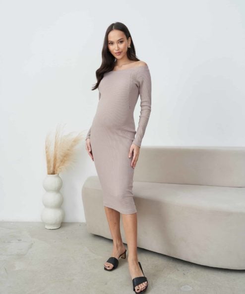 Кофейное платье для будущих и кормящих мам Everett