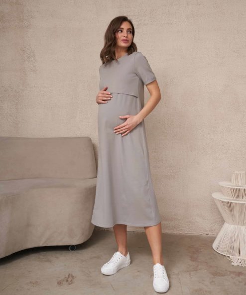 Серое платье-футболка для будущих и кормящих мам Casual — изображение 4