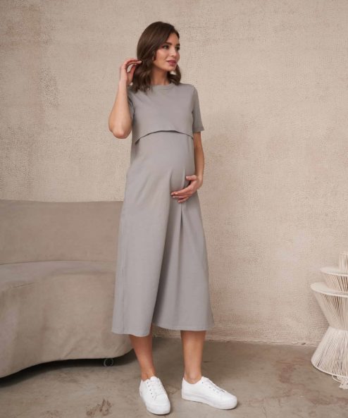 Серое платье-футболка для будущих и кормящих мам Casual — изображение 5