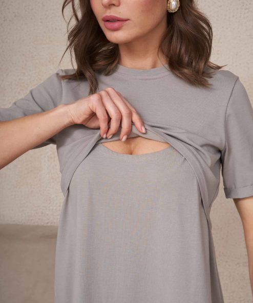 Серое платье-футболка для будущих и кормящих мам Casual — изображение 2