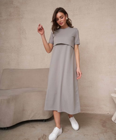 Серое платье-футболка для будущих и кормящих мам Casual — изображение 6