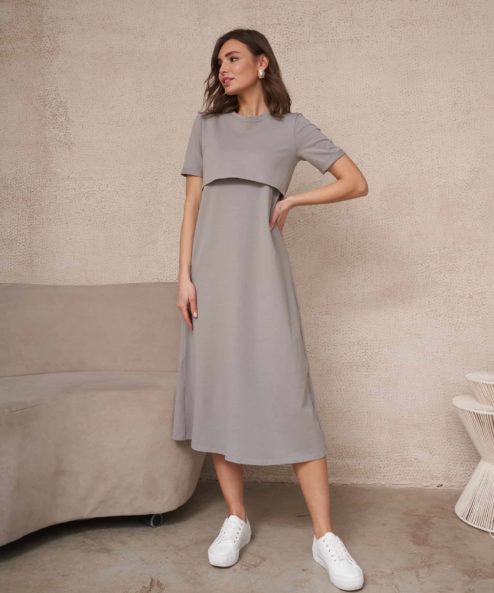 Серое платье-футболка для будущих и кормящих мам Casual — изображение 8