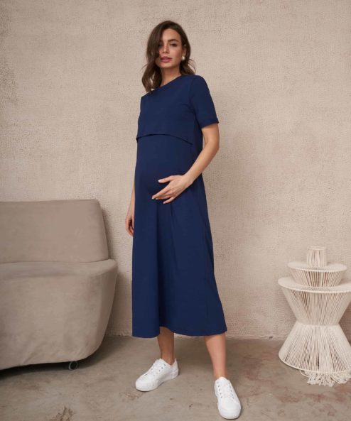 Темно-синее платье-футболка для будущих и кормящих мам Casual — изображение 20