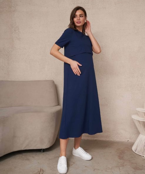 Темно-синее платье-футболка для будущих и кормящих мам Casual — изображение 15