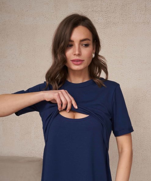 Темно-синее платье-футболка для будущих и кормящих мам Casual — изображение 10