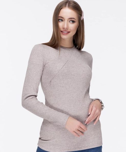 Кофейный лонгслив для будущих и кормящих мам Stefania Warm