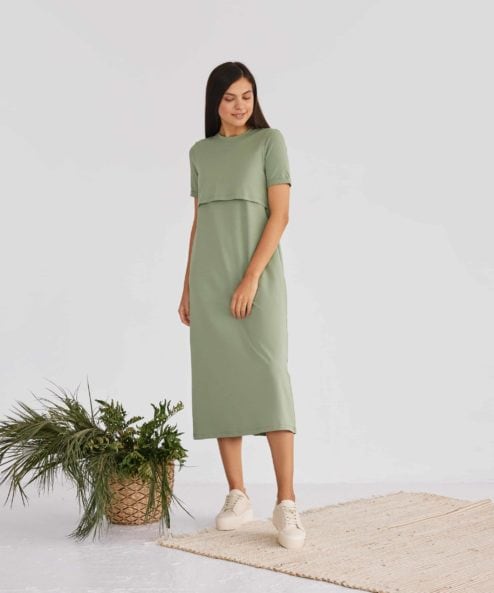 Фисташковое платье-футболка для будущих и кормящих мам Casual — изображение 4