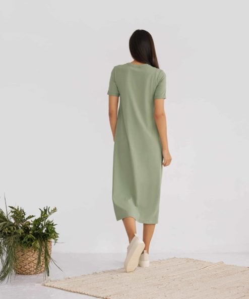 Фисташковое платье-футболка для будущих и кормящих мам Casual — изображение 5