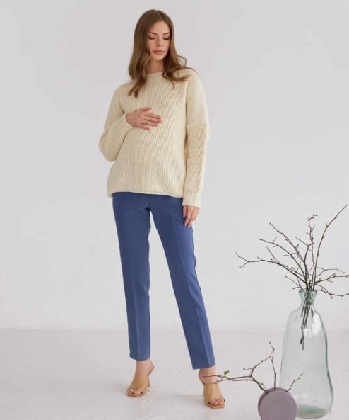 Темно-голубые базовые брюки для будущих и кормящих мам Eleganza