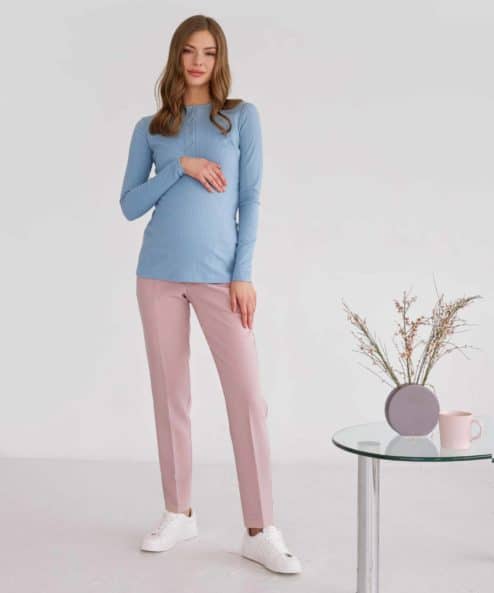 Пудровые базовые брюки для будущих и кормящих мам Eleganza