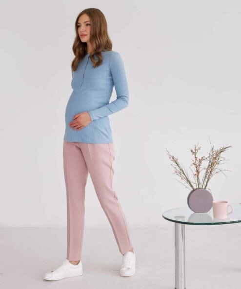 Пудровые базовые брюки для будущих и кормящих мам Eleganza — изображение 4