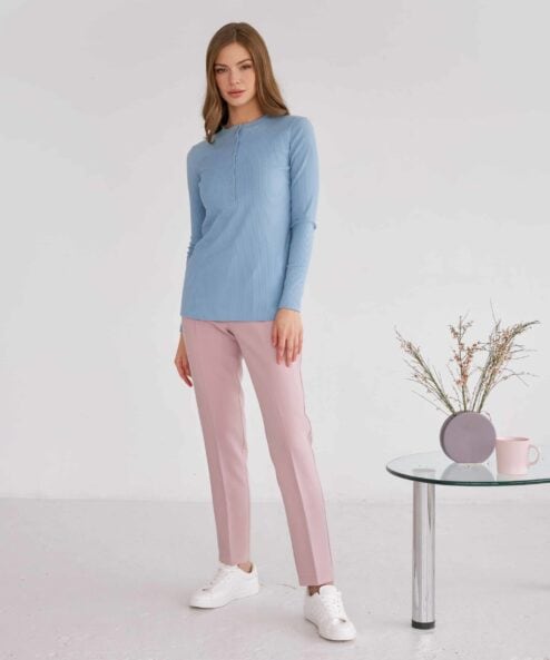 Пудровые базовые брюки для будущих и кормящих мам Eleganza — изображение 7