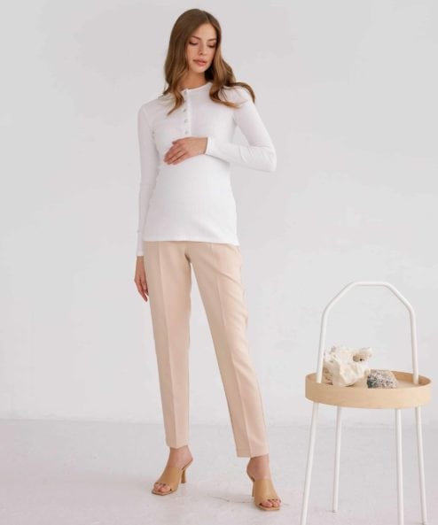 Светло-бежевые базовые брюки для будущих и кормящих мам Eleganza