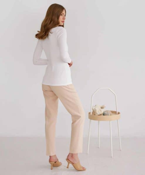 Светло-бежевые базовые брюки для будущих и кормящих мам Eleganza — изображение 5