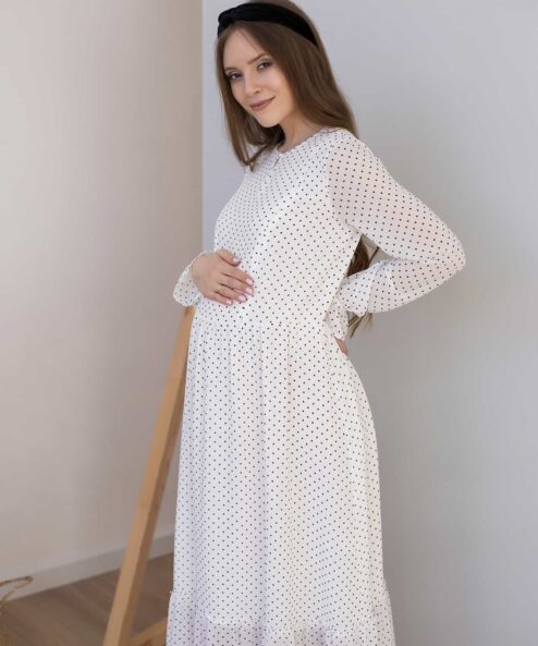 Белое платье в горошек для будущих и кормящих мам Valencia New — изображение 4
