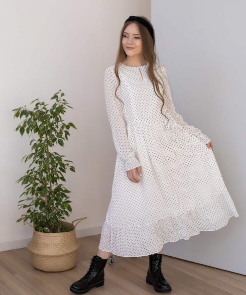 Белое платье в горошек для будущих и кормящих мам Valencia New — изображение 2