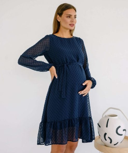Синее воздушное платье для будущих и кормящих мам Bellini