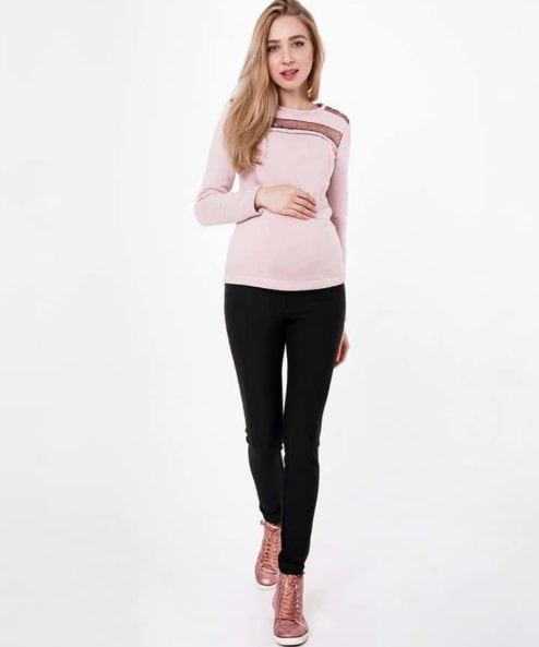 Черные теплые брюки для беременных и кормящих Pink Warm
