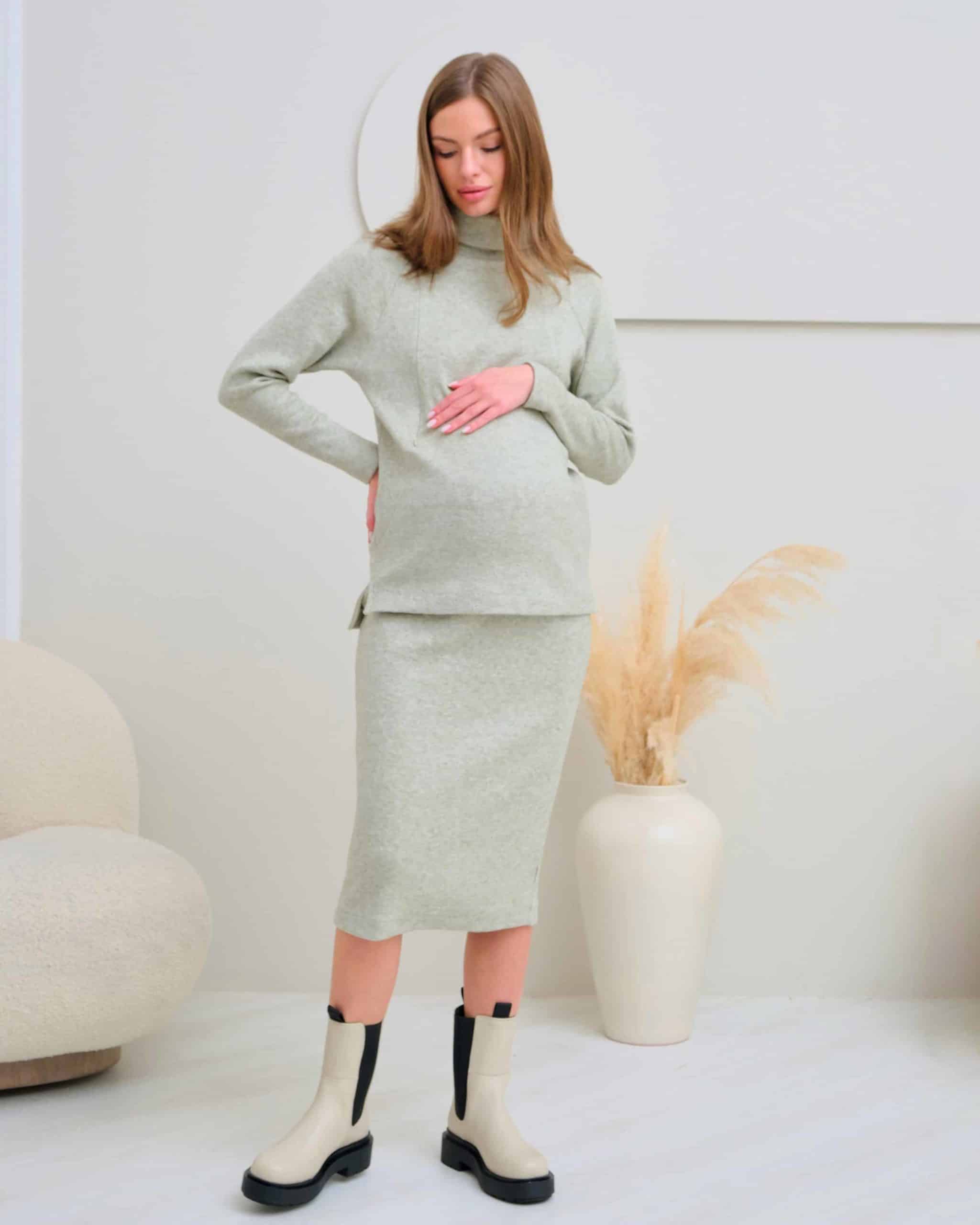 Фисташковая теплая юбка для будущих и кормящих мам Trendy Фисташковая теплая юбка для будущих и кормящих мам Trendy