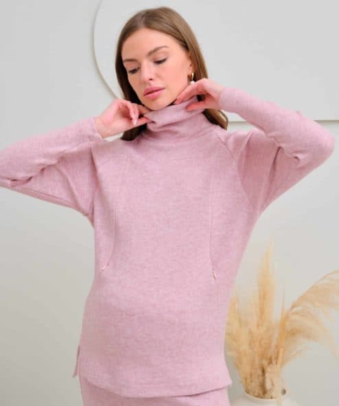 Пудровый теплый джемпер для будущих и кормящих мам Trendy
