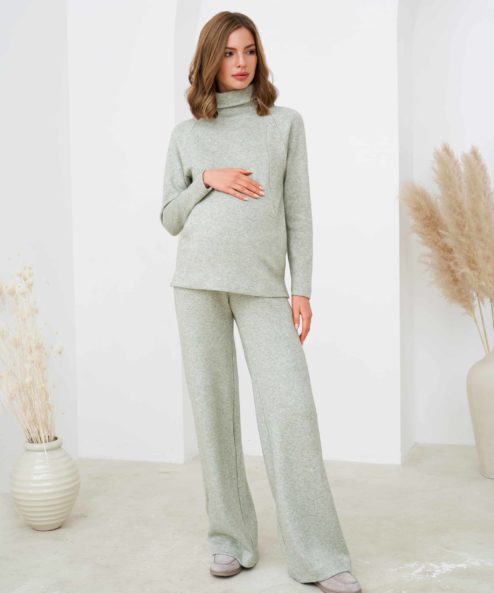 Фисташковые теплые брюки для будущих и кормящих мам Trendy